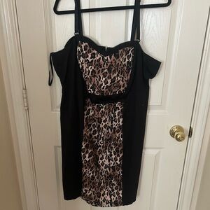 Torrid Black and Leopard Print Midi Dress